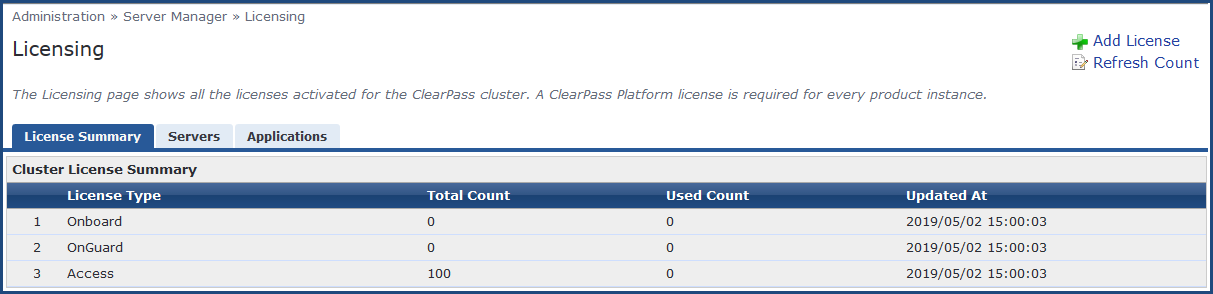 Managing and Monitoring Applications Licenses