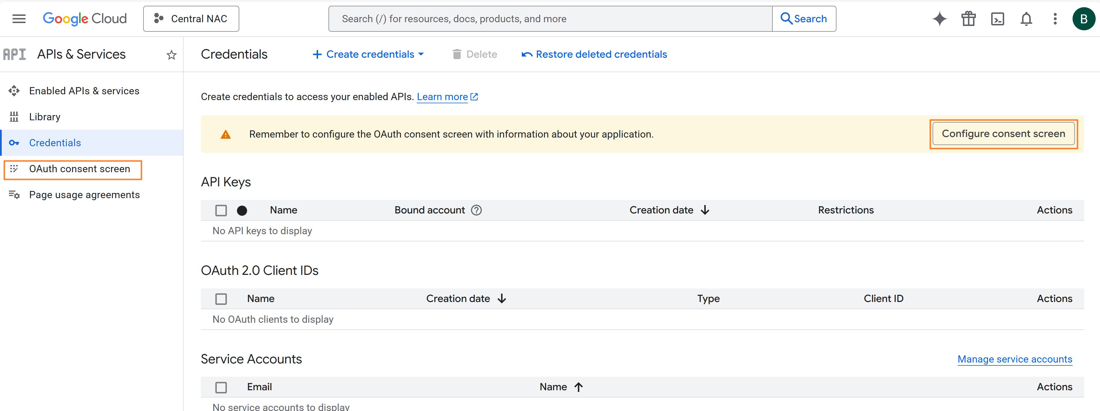 Configure consent screen