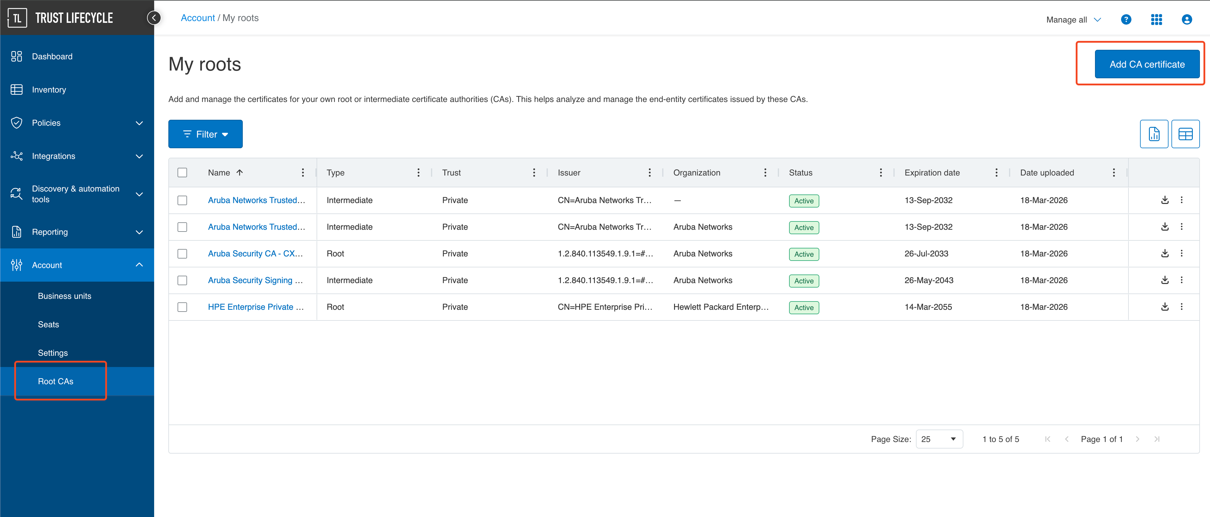 Adding trusted root CA