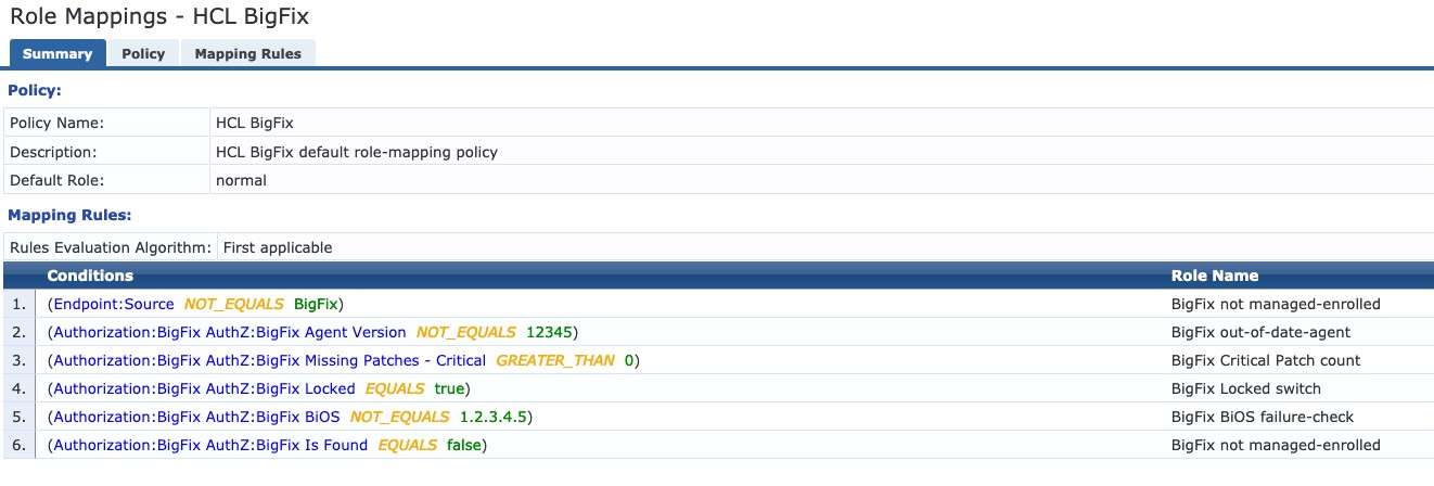 Building a Role Mapping Policy to utilize BigFix HTTP Auth Source attributes