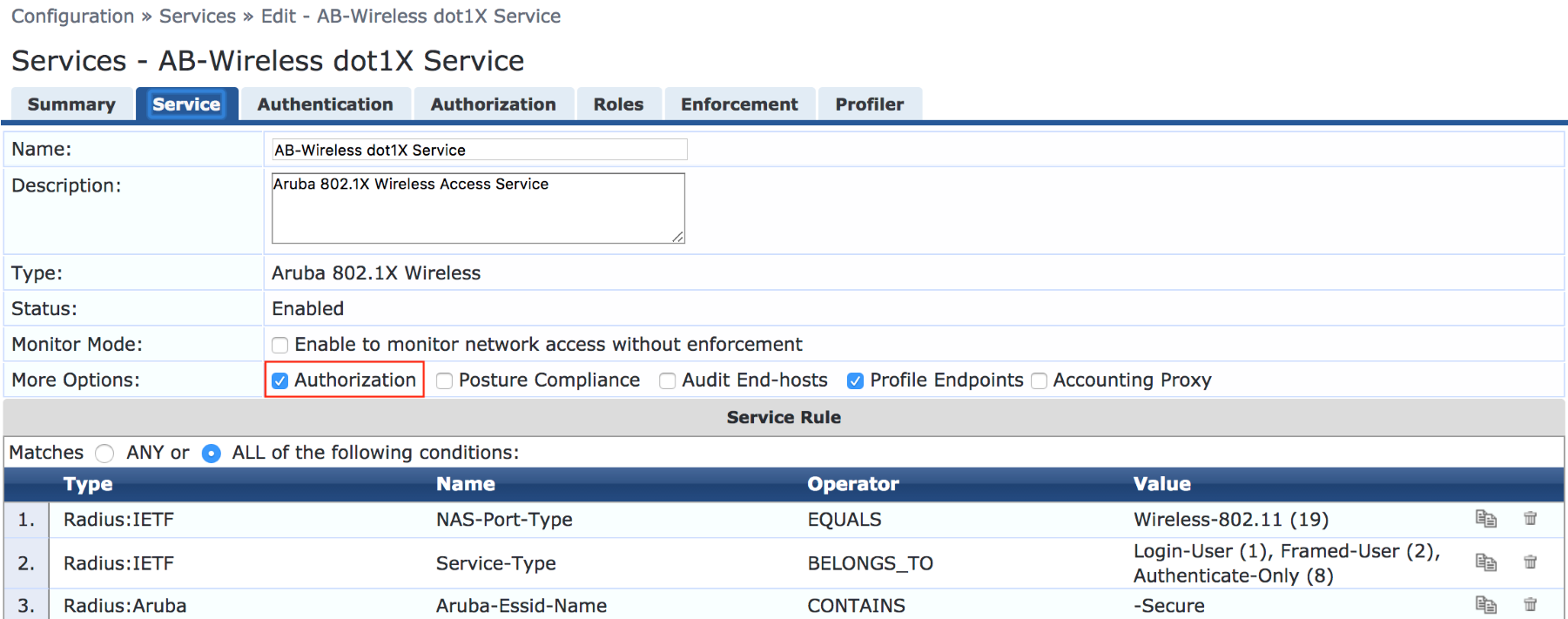 Service Configuration – Enable Authorization