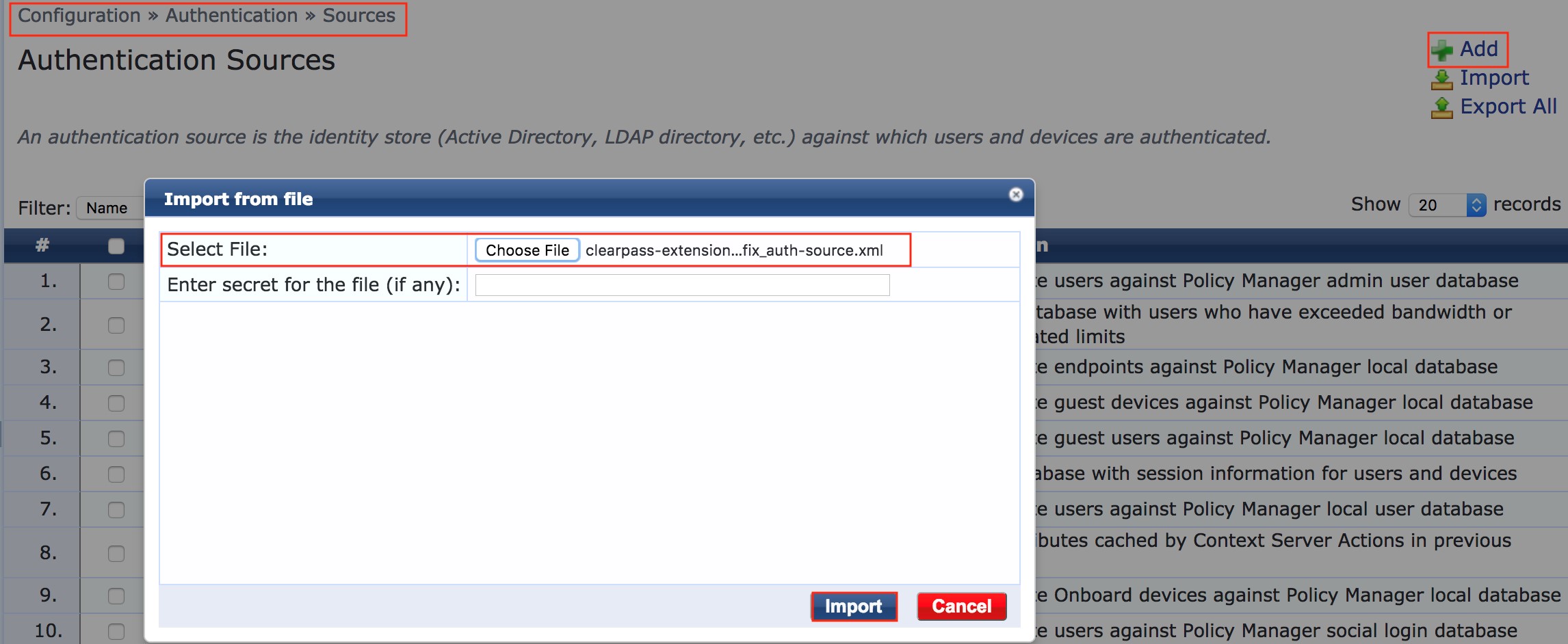 Import Authentication Source
