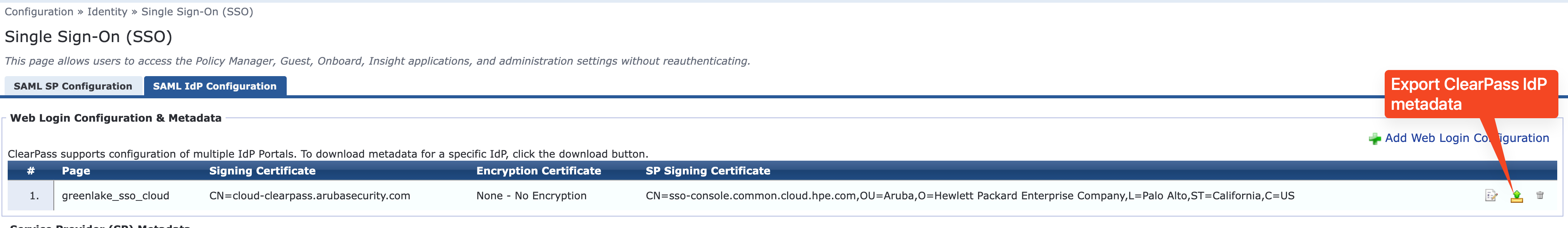 ClearPass IdP configuration