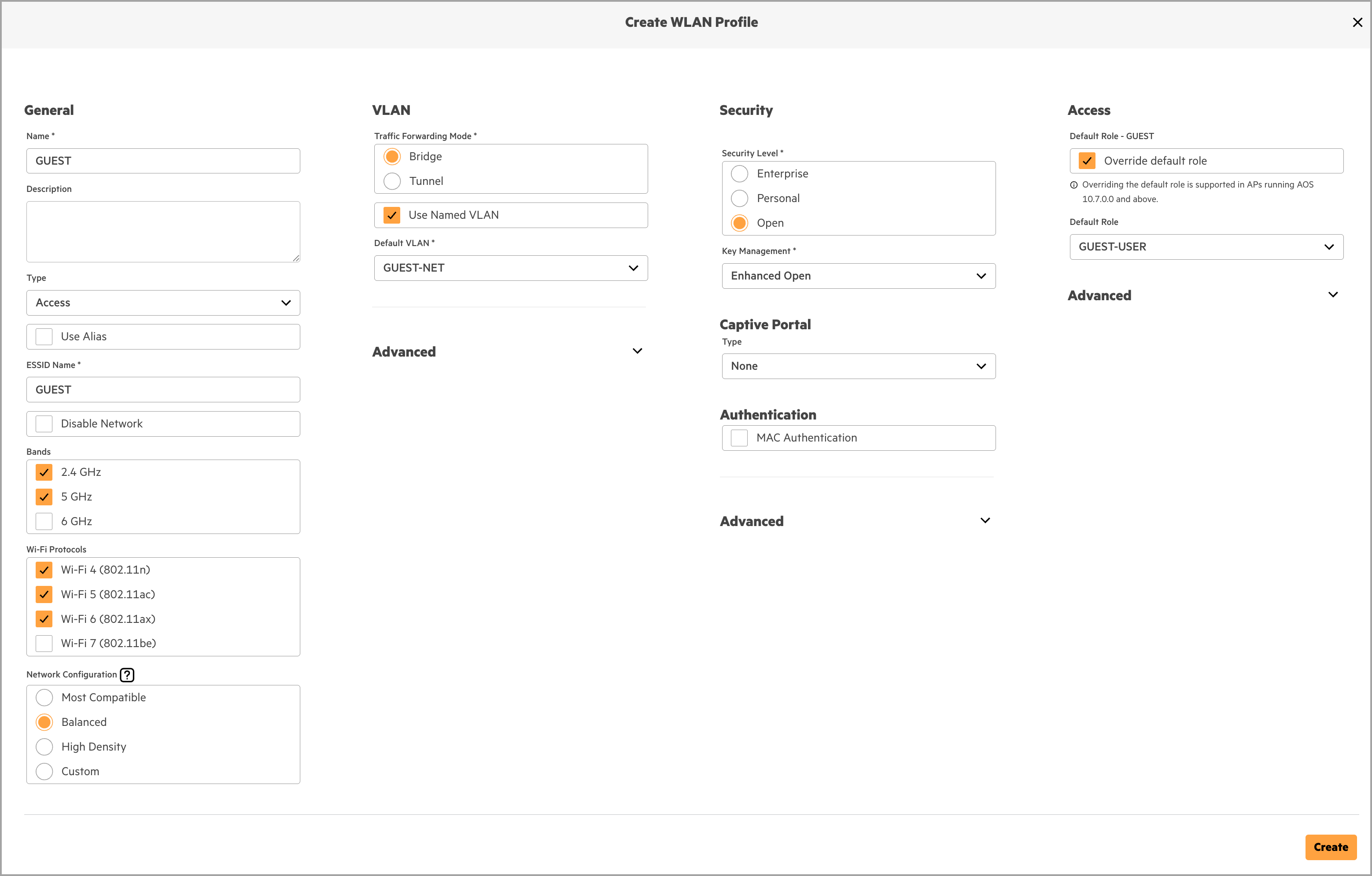 Central's WLAN Profile