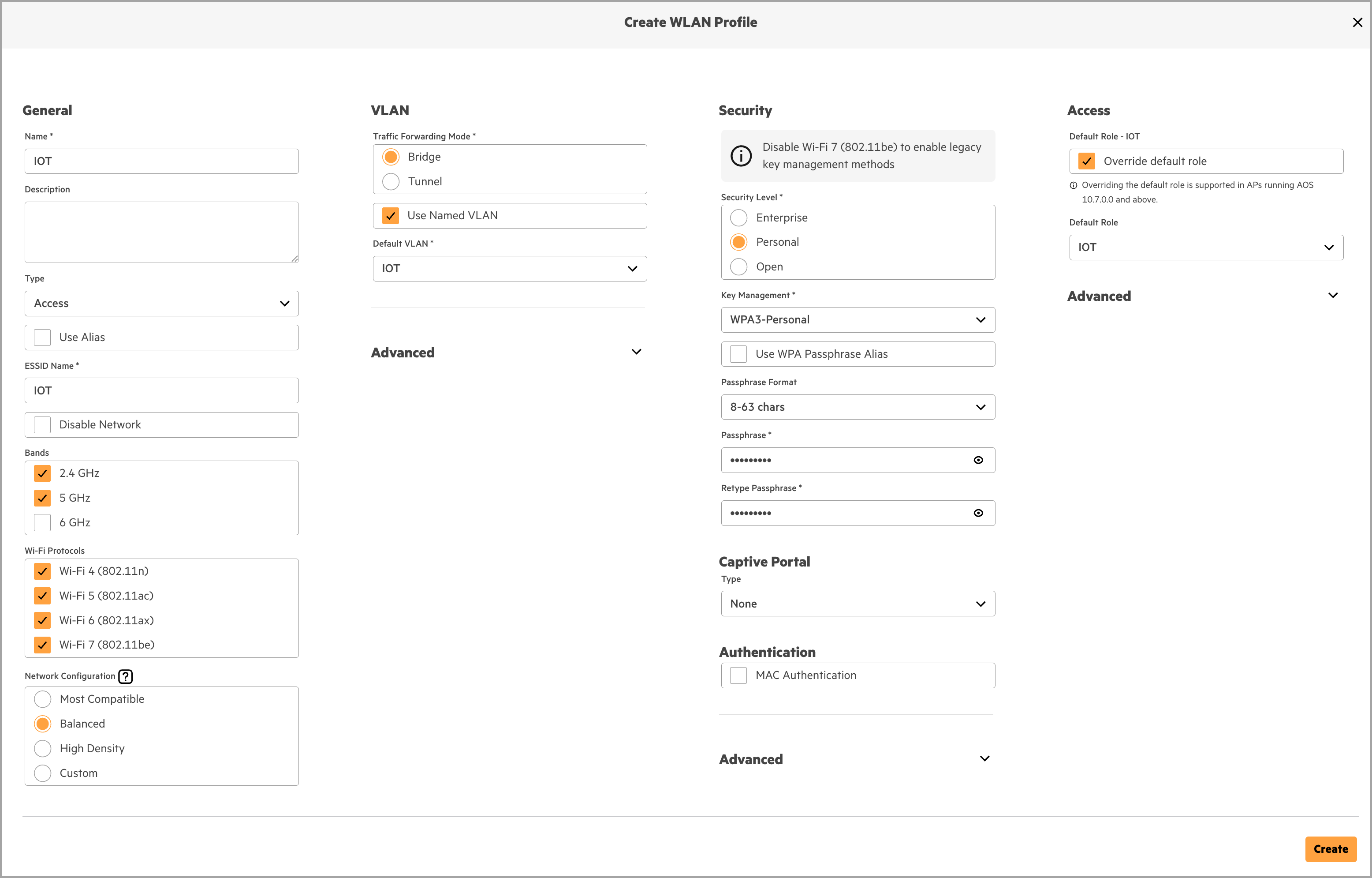 Central's WLAN Profile