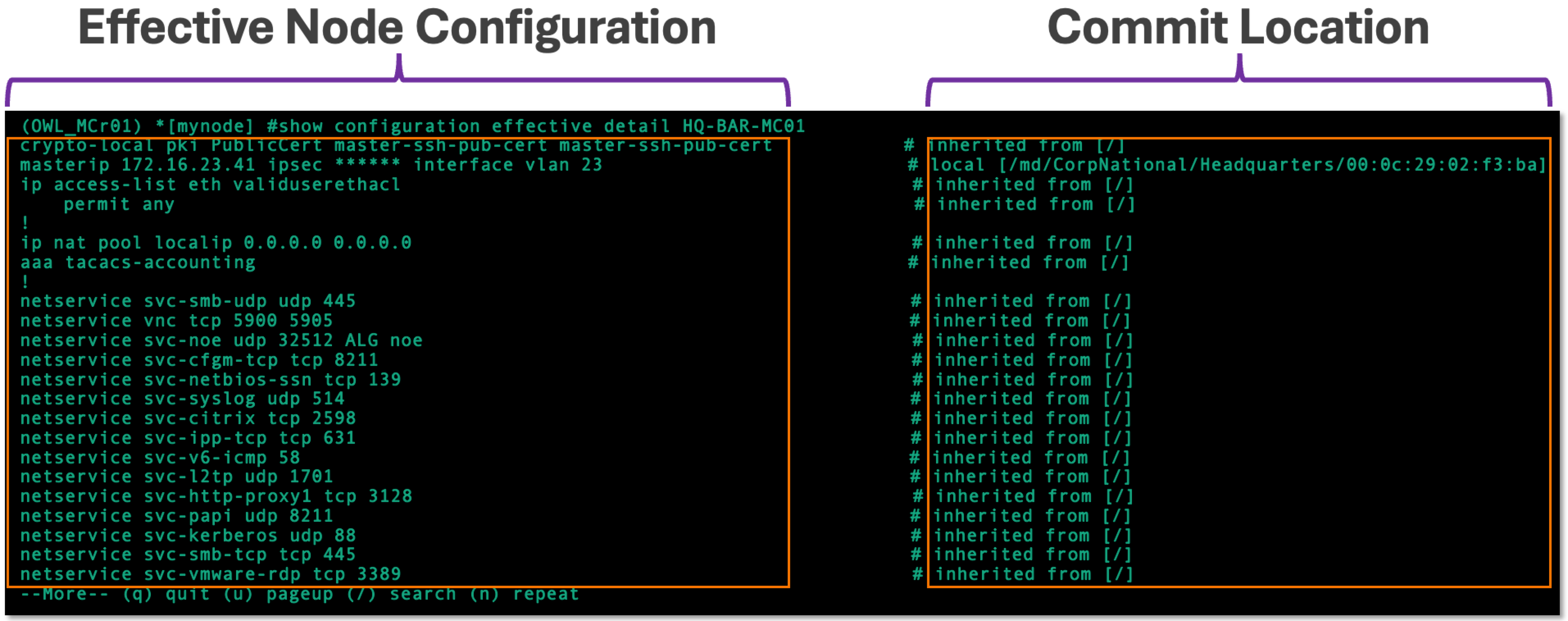 Show configuration effective detail with arguments