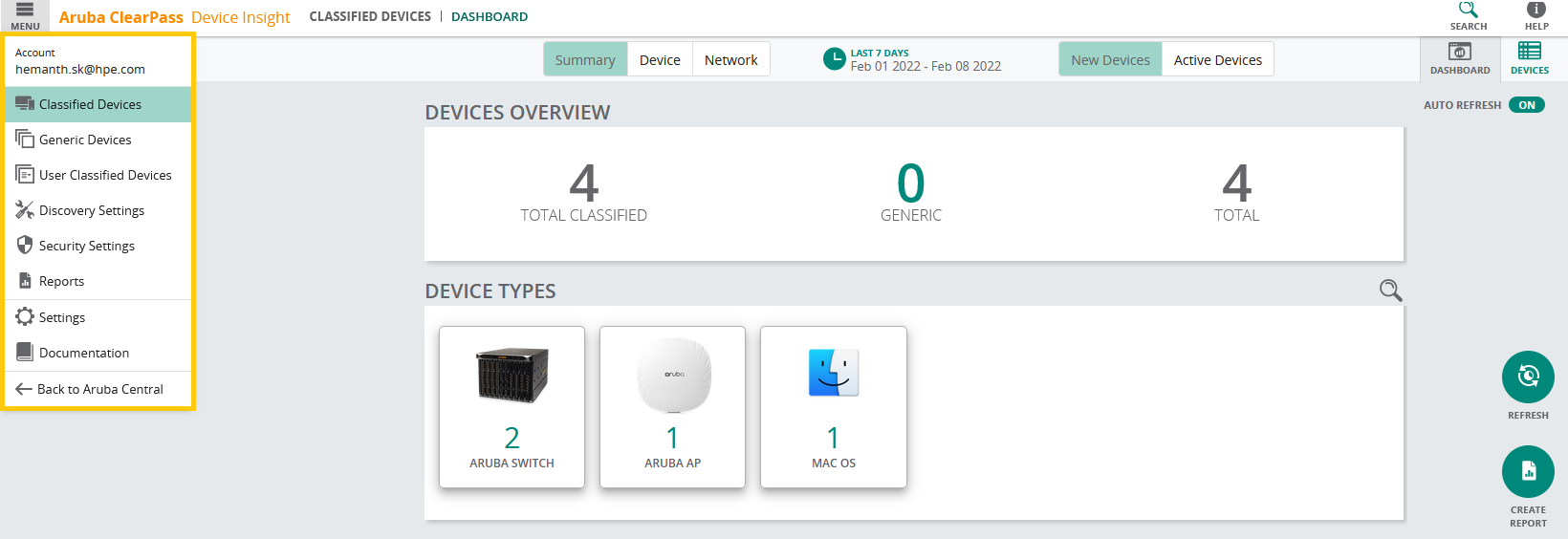 ClearPass Device Insight Dashboard