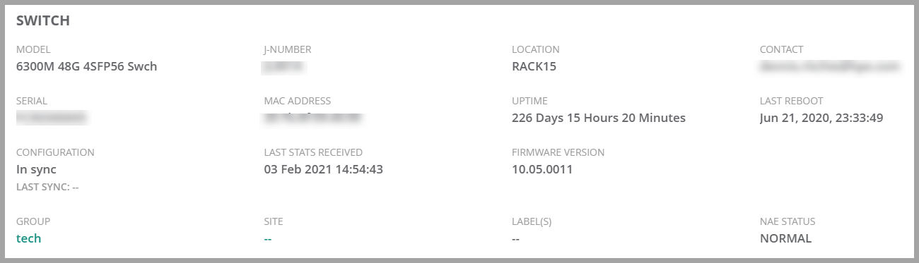 Switch Query Module Meaning Summary Tab in Switch Dashboard
